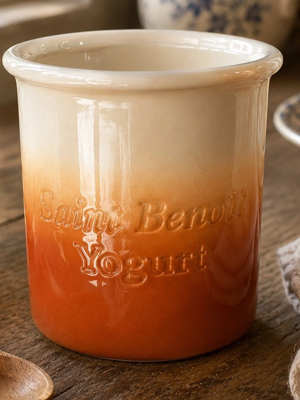 Vintage Saint Benoit CERMER Stoneware Yogurt Crock Peach Gradient Ceramic Pot